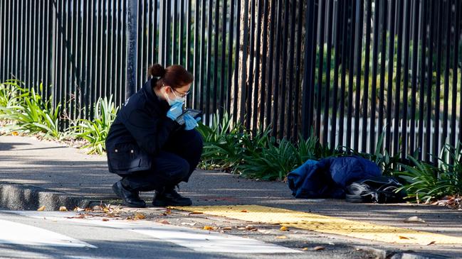 Police on the scene of a stabbing at Sydney University on Tuesday morning. Picture: NewsWire / Nikki Short