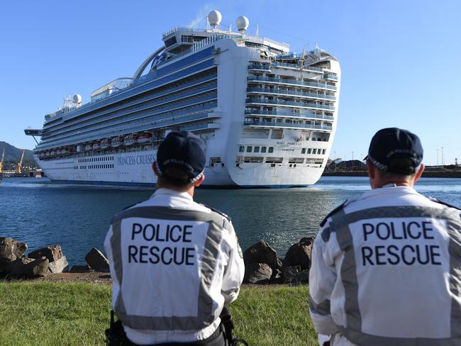 The Ruby Princes with only crew only on-board, docked at Port Kembla, Wollongong this week. Picture: Dean Lewins