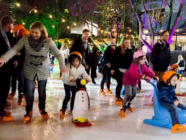 A temporary ice skating rink like this one at Fed Square could be set up on the Sorrento foreshore. Picture: Supplied