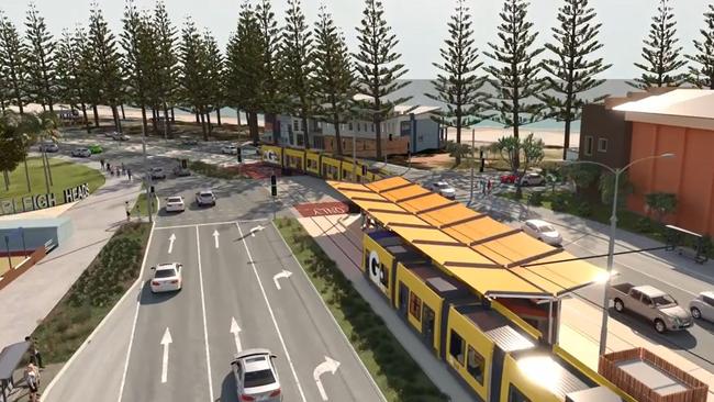 Gold Coast Light Rail Stage 3A artist impressions and stations between Broadbeach and Burleigh Heads