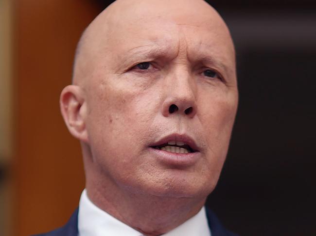 CANBERRA, AUSTRALIANewsWire Photos MARCH 01, 2022: Defence Minister Peter Dutton spoke to media at a press conference at Parliament House in Canberra.Picture: NCA NewsWire / Gary Ramage