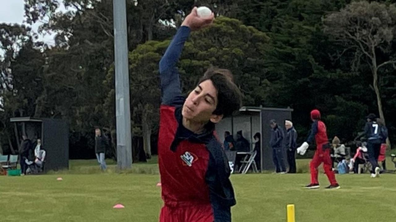 Taj Panelli steams in to bowl fast for South Australia. Picture: Shane Jones.