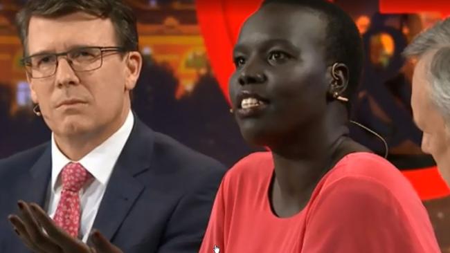 Q&amp;A panellists Alan Tudge and Nyadol Byoun. Picture: ABC