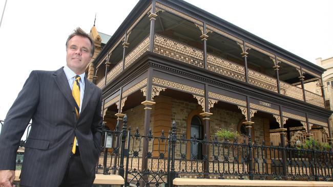 Real estate agent Jamie Brown at Stormont at 14 South Esplanade, Glenelg, in 2010 — after it had just become what was then SA’s most expensive property. Mr Brown has now beaten his own record with the sale of Ivanhoe in Gilberton.