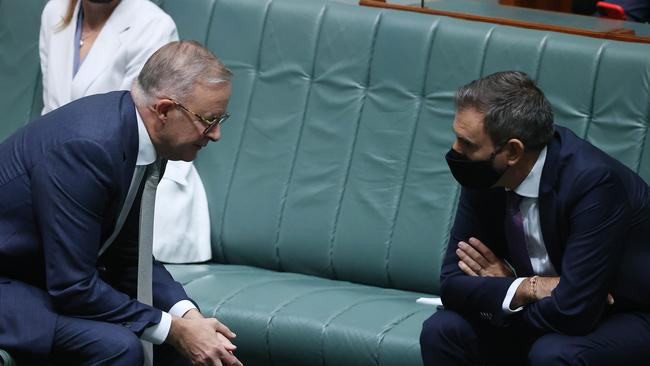 Anthony Albanese with Jim Chalmers during Question Time. Picture: NCA NewsWire / Gary Ramage