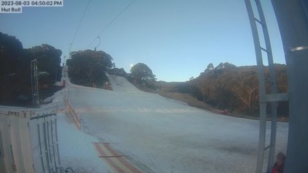 The layer of snow at Hut Roll at Mt Baw Baw was so thin it was transparent. Picture: ski.com.au.