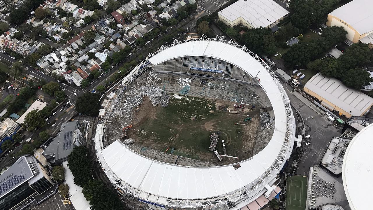 A supplied aerial image mid way through the demolition of Allianz Stadium in Sydney.