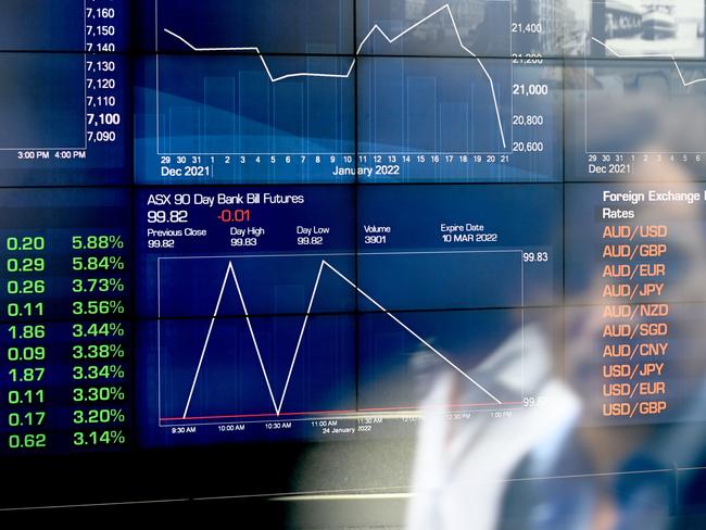 SYDNEY, AUSTRALIA - NewsWire Photos January 24, 2022: Stock market board at the Australian Stock Exchange Sydney.Picture: NCA NewsWire / Jeremy Piper