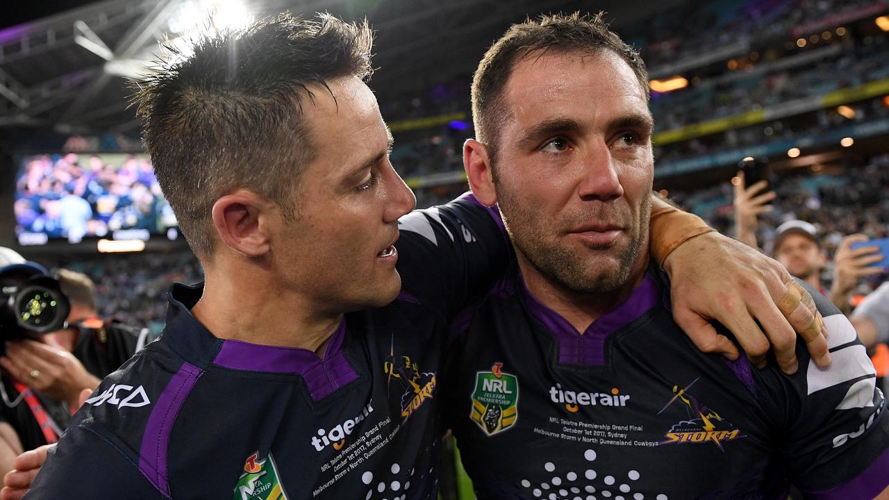 Cooper Cronk and Cameron Smith will play off for the final time on Saturday night. (AAP Image/Dan Himbrechts)