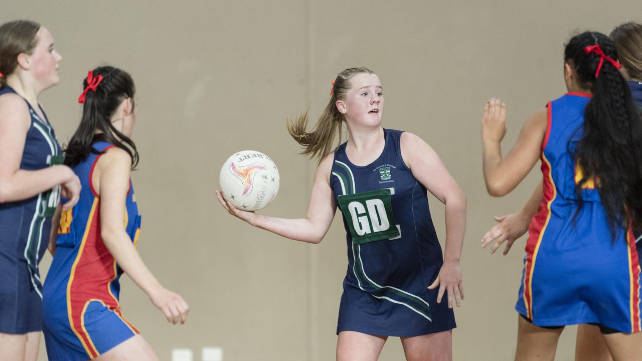 St Ursula's Junior B goal defence Meila Beckett looks for a teammate. Picture: Kevin Farmer