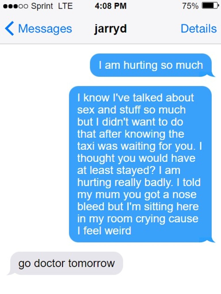 The woman texted Hayne after he left her house at 10.11pm. Picture: Text mockup from messages tendered in court documents