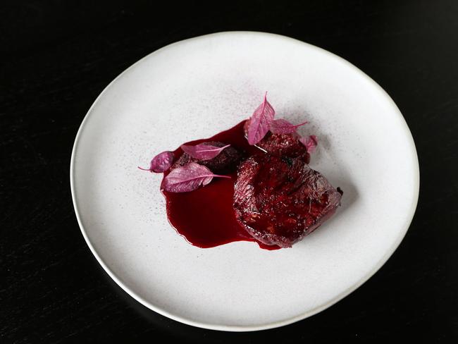 Fillets of Flinders Island wallaby with sticky beetroot and red cabbage. Picture: Rebecca Michael