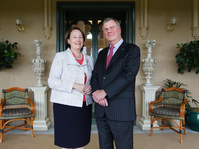 Peter Underwood with his wife Frances at Government House after the announcement of his second term as Governor of Tasmania in 2012.