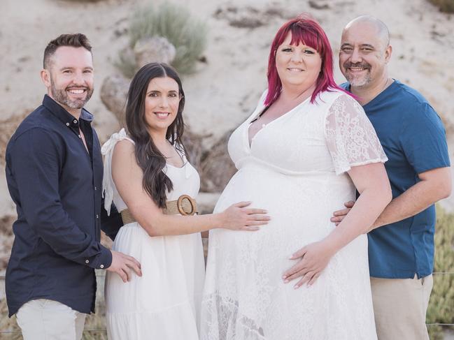 Ben and Sarah Wright with their pregnant surrogate, Danni Andrews, and her husband Troy Picture: Supplied