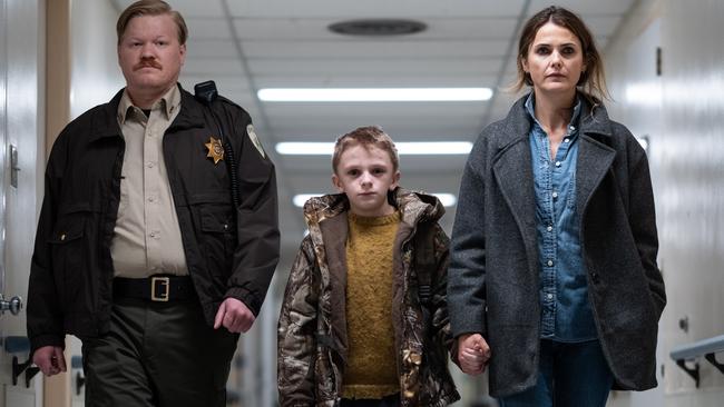 Keri Russell, Jesse Plemons, and Jeremy T. Thomas in Antlers (2021)