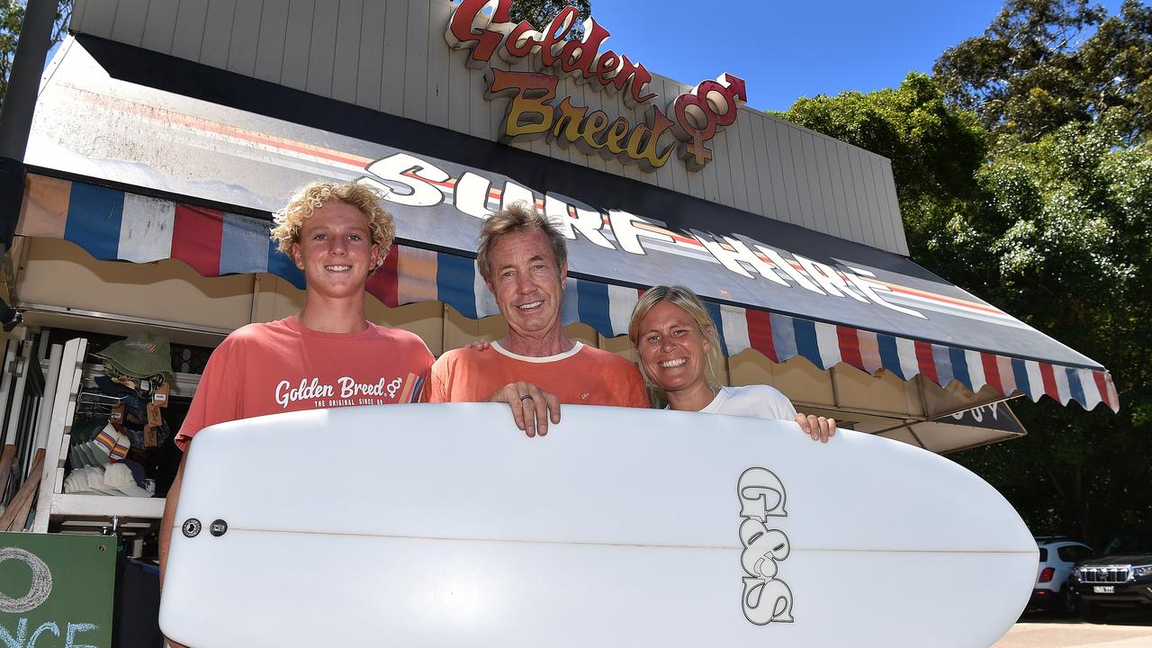 Noosa Golden Breed owner Nick van de Merwe (centre) pictured in 2019, with Matt Bain and Insa Rassau, is looking for to opening his new flagship store hopefully by Christmas.