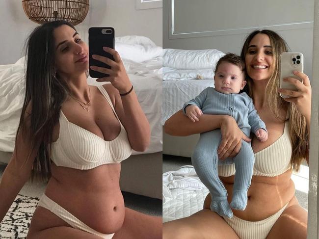 Thessy Batsinilas four months pregnant and four months post partum with baby Jay