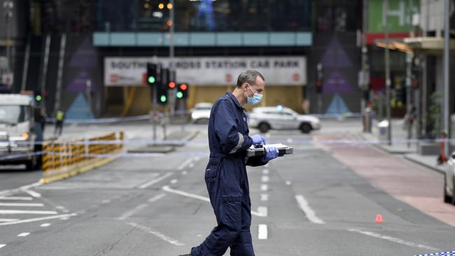 Police block Lonsdale Street to investigate an overnight shooting that Walid Chaaban was allegedly involved in outside The Mens Gallery strip club. Picture: NCA NewsWire / Andrew Henshaw