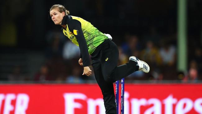 IN THE SPOTLIGHT: Jess Jonassen and her Aussie teammates will take on India in the grand final of the ICC Women’s T20 Cricket World Cup tomorrow. Picture: Cameron Spencer/Getty Images