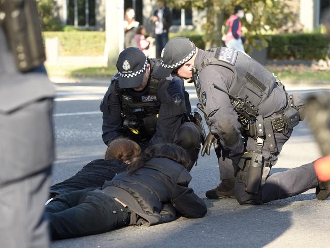 Hundreds of pro-Palestine demonstrators descended across Melbourne on Monday. Picture: Andrew Henshaw