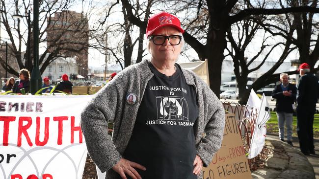 Sue Neil-Fraser supporter Rosie Crumpton-Cook at a vigil at Parliament Lawns in Hobart last August. Picture: NIKKI DAVIS-JONES