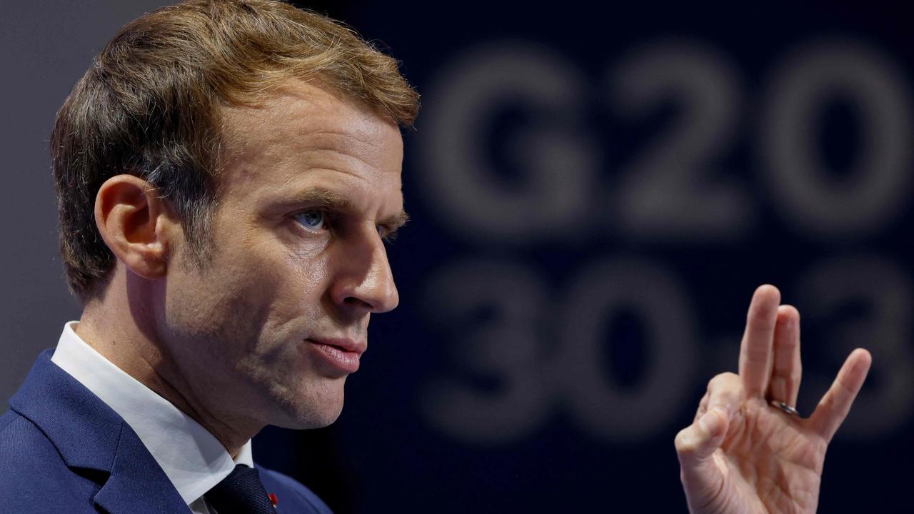 FRance's's President Emmanuel Macron gestures as he addresses media representatives at a press conference in Rome Picture: Ludovic MARIN / AFP