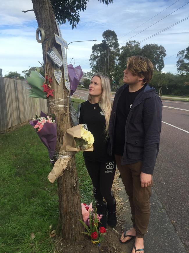 And Ms Newton and Jayden’s brother James Mason at his memorial.
