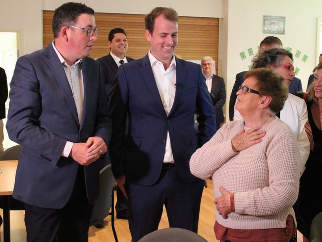 Premier Daniel Andrews and Bayswater state Labor MP Jackson Taylor discuss the new aged care building at Wantirna Health.