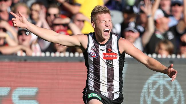 Jordan de Goey is in hot form for the Pies. Picture: Michael Klein