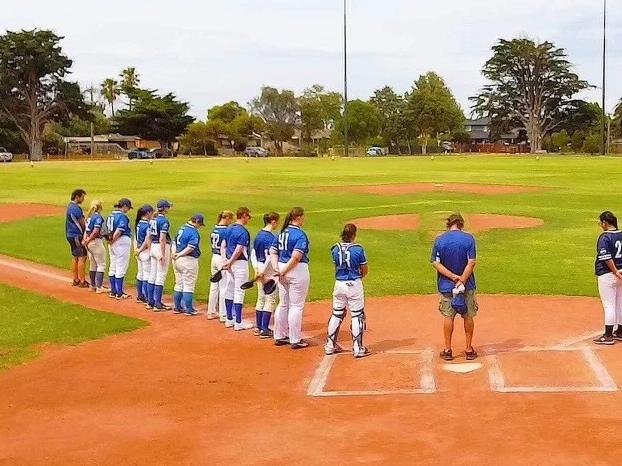 The Bonbeach Baseball Club observe a minute's silence to honour their teammate Kai McDonald who was killed in a fatal collision last week. Picture: Supplied