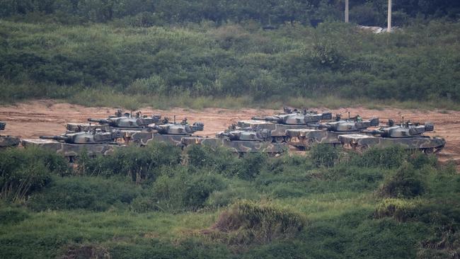 South Korean army's K-1 tanks are seen in Paju, South Korea. Picture: AP