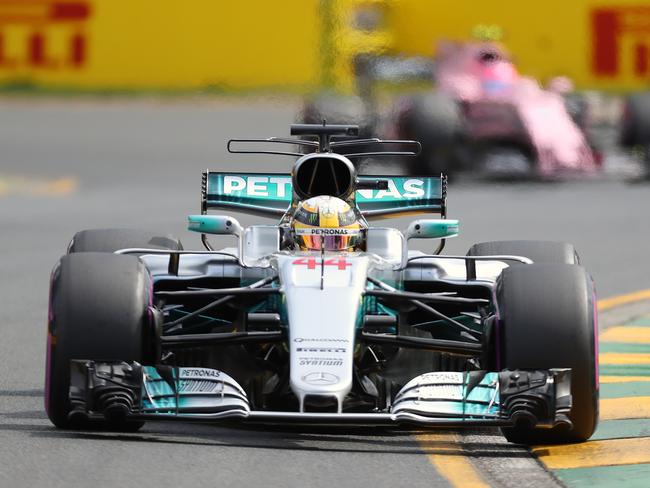 Lewis Hamilton during the first practice session of the Australian Grand Prix. Picture: Alex Coppel