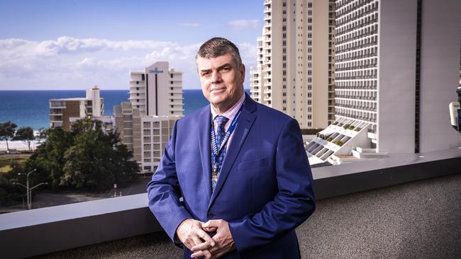 South eastern police regional crime co-ordinator Detective Superintendent Brendan Smith looking over Surfers Paradise. Picture: NIGEL HALLETT