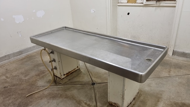 The autopsy table hasn’t been used since 1993, but it still gleams. Picture: Kirrily Schwarz