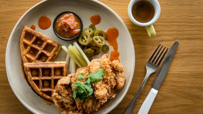 Lorna Cafe at 1053 Burwood Hwy in Ferntree Gully. Southern Fried Chicken and waffles. Picture: Eugene Hyland