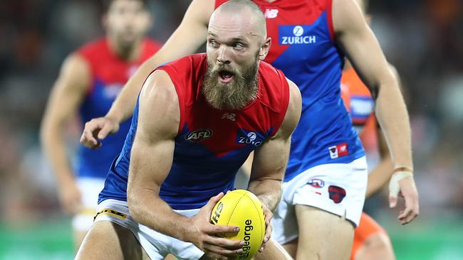 Veteran star Max Gawn dominated his younger opponent. Picture: AFL Photos/Getty Images