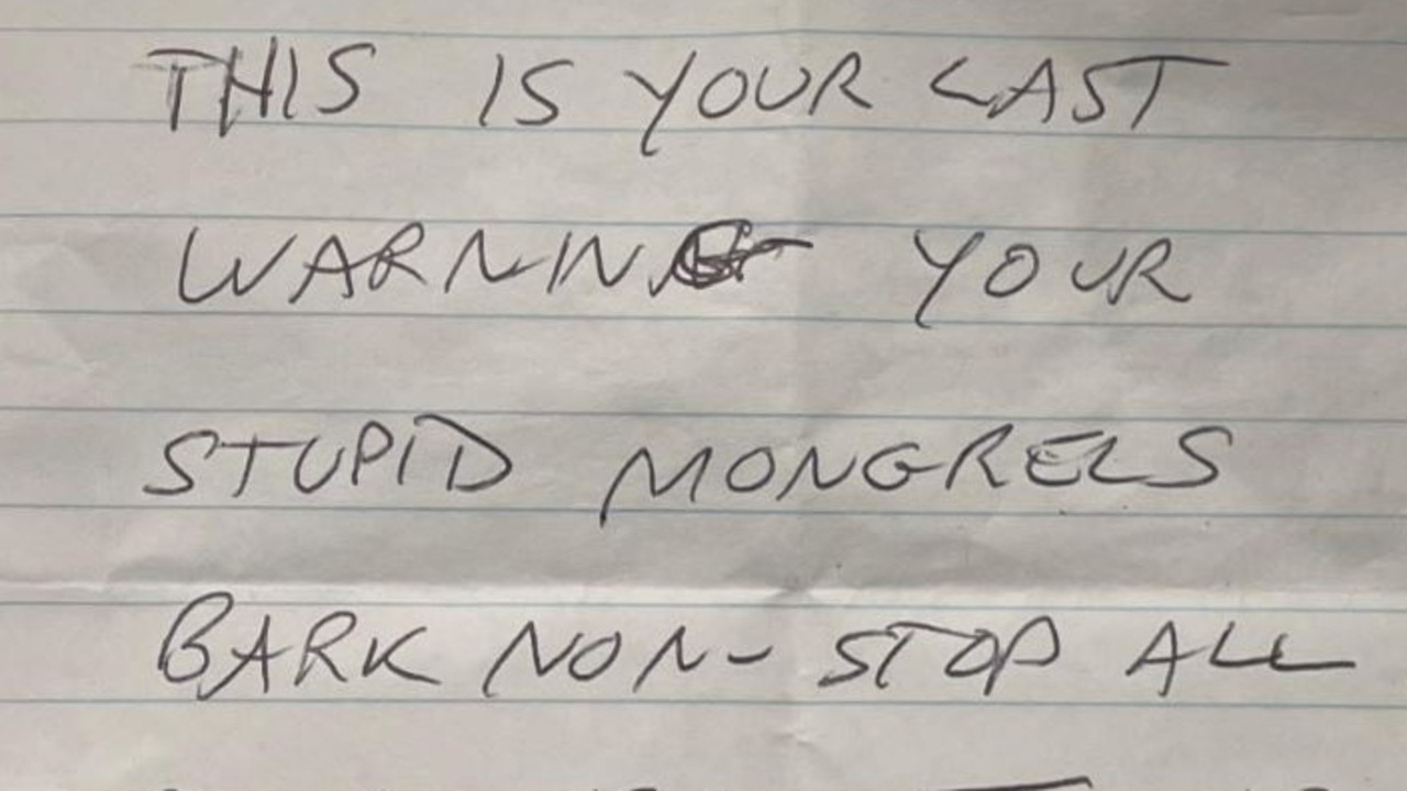 A Sherwood woman has posted her frustations to Facebook after a neighbour left threatening notes calling out her dogs for excessive barking. Picture: Facebook.