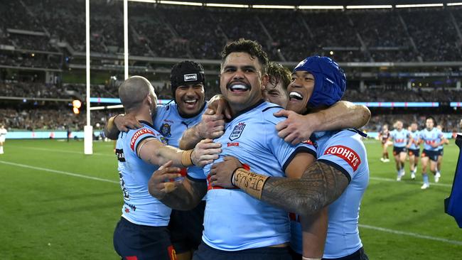 Latrell Mitchell try celebration Picture: NRL Photos/Gregg Porteous