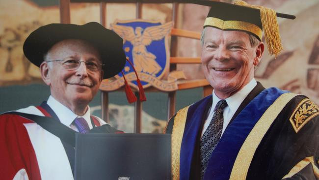 Mark Leibler, Mark receiving his honorary doctorate from Deputy Chancellor Ross McPherson in 2014. Photo: Supplied