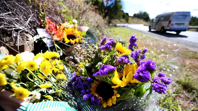 Flowers have been left at the scene. Picture: Adam Head