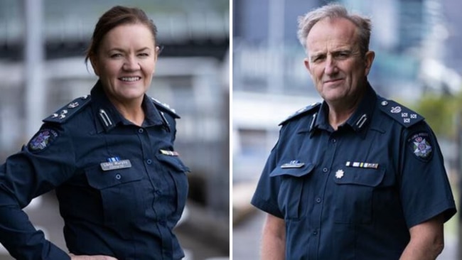 New Victoria Police assistant commissioners Libby Murphy and Brett Curran.