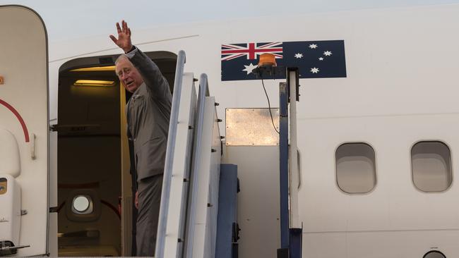 Prince Charles departs Australia from the RAAF Military base in Darwin. Picture: AAP.