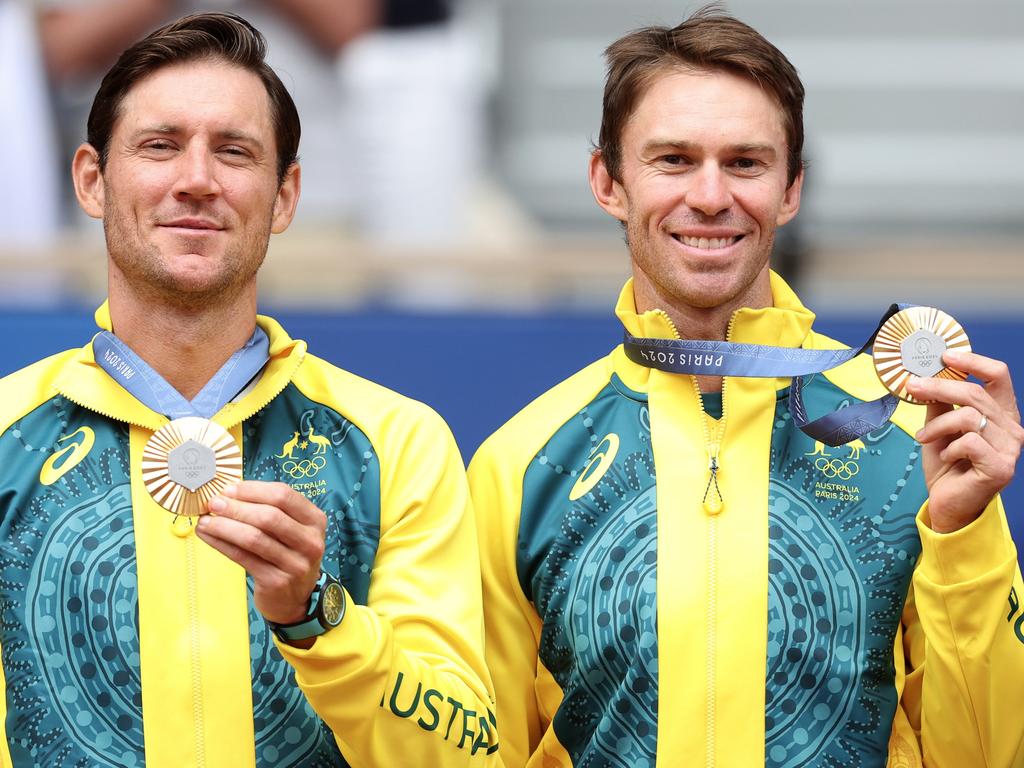 Gold medallists Matthew Ebden and John Peers won Australia’s second gold in tennis, joining the Woodies, Mark Woodforde and Todd Woodbridge, who won gold at the final of the men’s tennis doubles final in 1996. Picture: Matthew Stockman/Getty Images