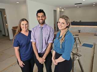 Jessica Taylor, Priyesh Amin and Danyel Sandell at the new Raceview Dental building. Picture: Cordell Richardson