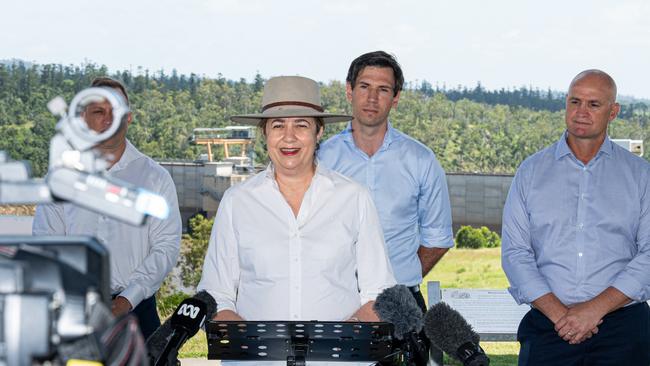 Premier Annastacia Palaszczuk, at Paradise Dam with Steven Miles, Bundaberg MP Tom Smith Water Minister Glenn Butcher. Photo Paul Beutel