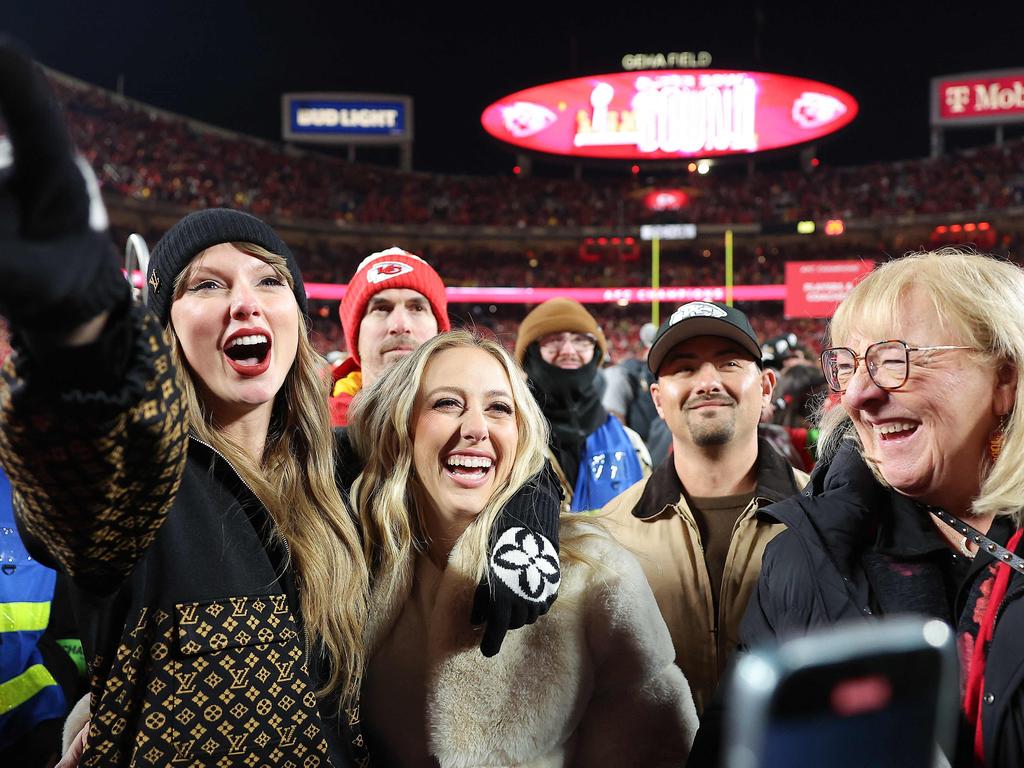 Taylor Swift, Brittany Mahomes, and Donna Kelce celebrate after the Kansas City Chiefs defeated the Buffalo Bills 32-29 in the AFC Championship Game. Picture: David Eulitt/Getty Images/AFP