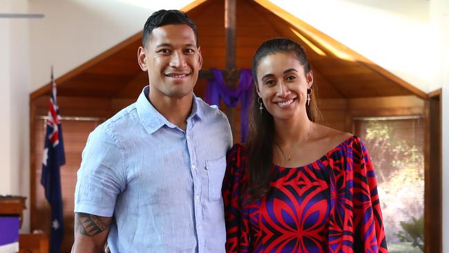 Israel Folau and his wife, Maria. Picture: Hollie Adams/The Australian