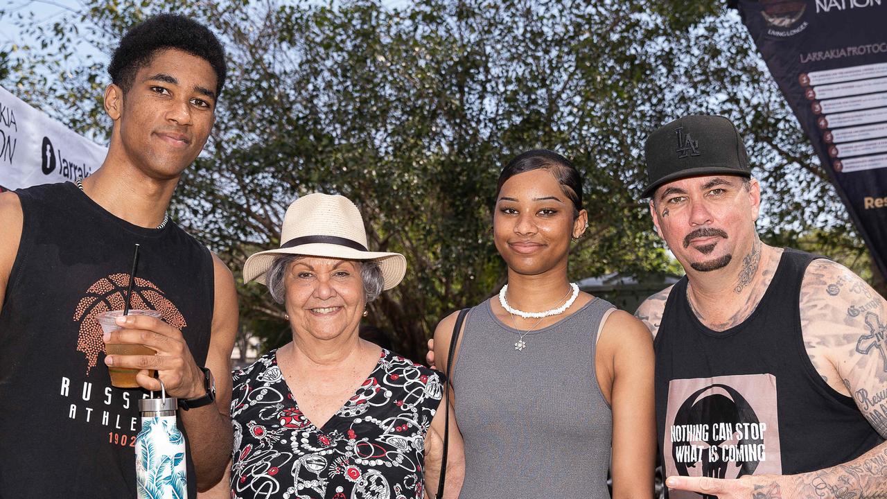 Bronson Borlace, Anna Berto, Brandon Borlace and Anna Borlace at the Charles Darwin University Darwin NAIDOC Family Fun Day at University Pirates Rugby Union Oval, Casuarina. Picture: Pema Tamang Pakhrin