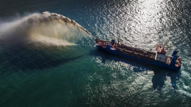 The dredge has been a tourist attraction but hasn’t pumped any sand for days. Picture: NIGEL HALLETT