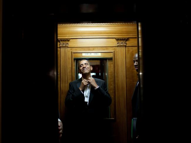 After 2AM, President Obama rides the elevator in the White House to the residence after a long day. Picture: Pete Souza/The White House